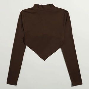 crop open back mock neck long sleeve tee